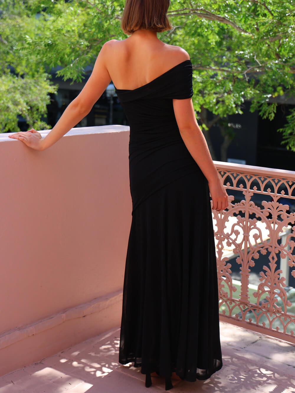 Ember Luxe One-Shoulder Ruched Maxi Dress Claxoria
