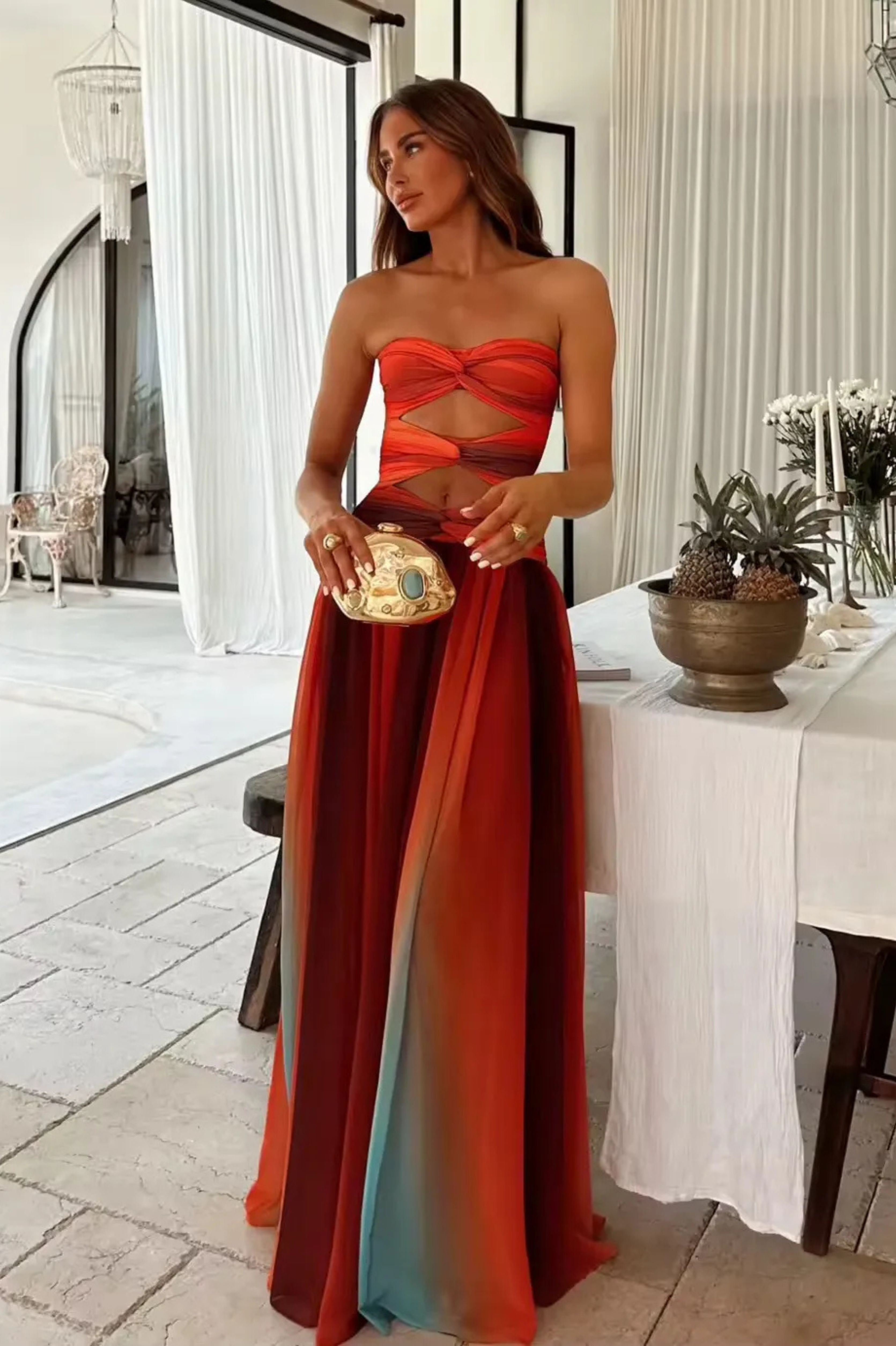 Solara Sunset Cutout Maxi Dress Claxoria