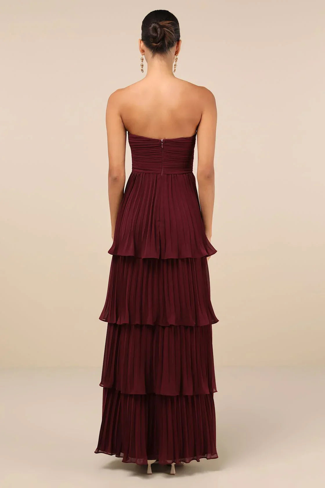 Maristela Strapless Pleated Tiered Maxi Dress Claxoria