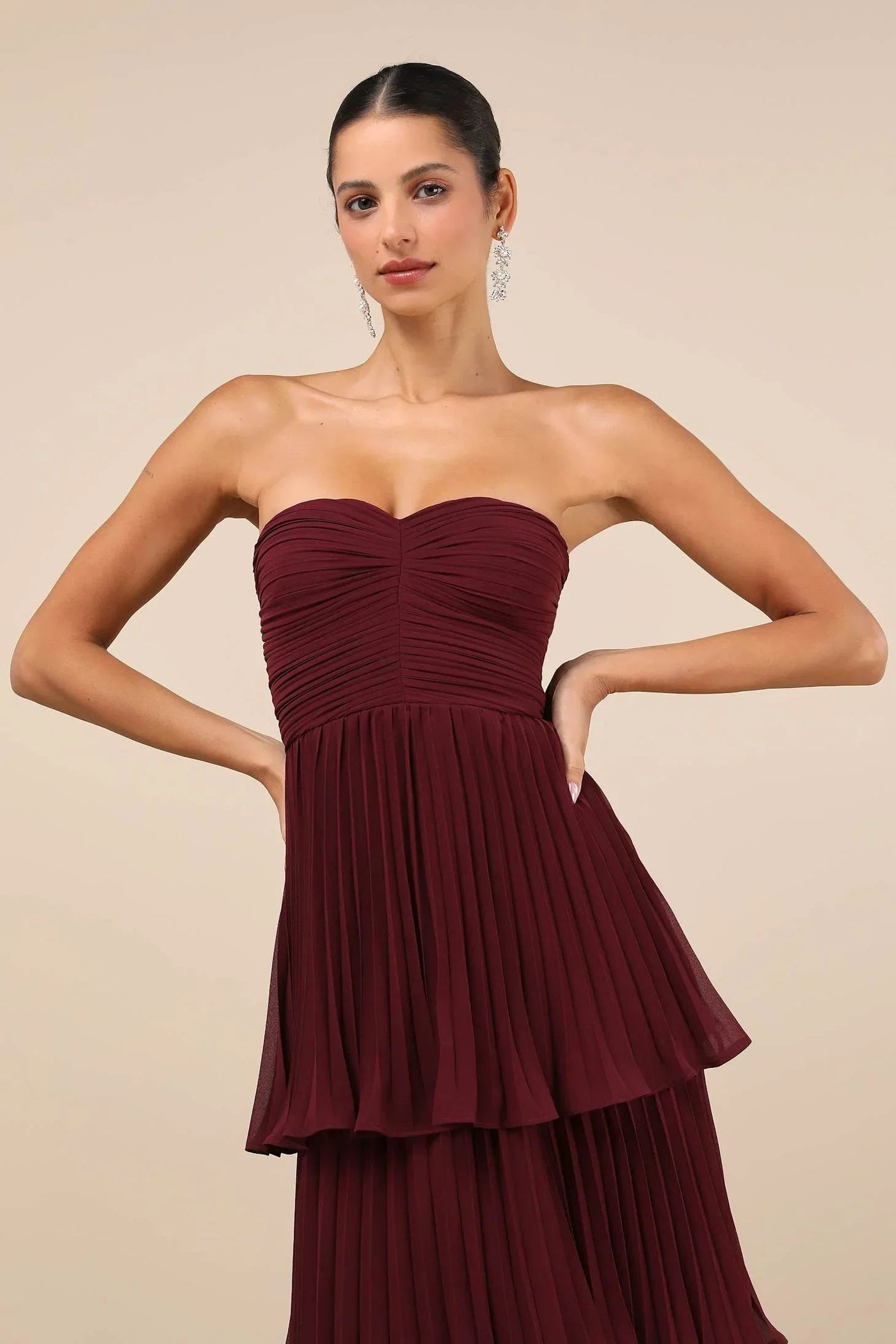 Maristela Strapless Pleated Tiered Maxi Dress Claxoria