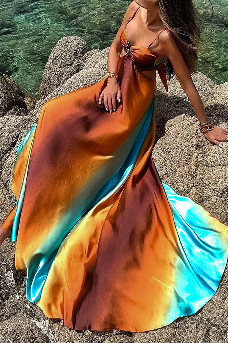 Soraya Neon Sunset Cutout Tie-Back Maxi Dress Claxoria