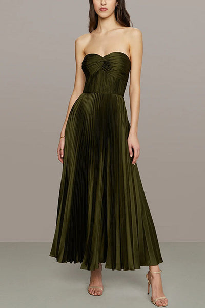 Pleated Strapless Maxi Dress Claxoria