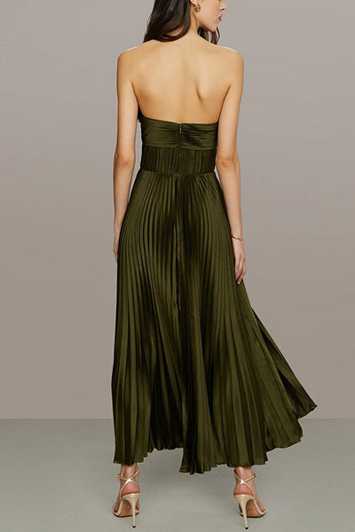 Pleated Strapless Maxi Dress Claxoria