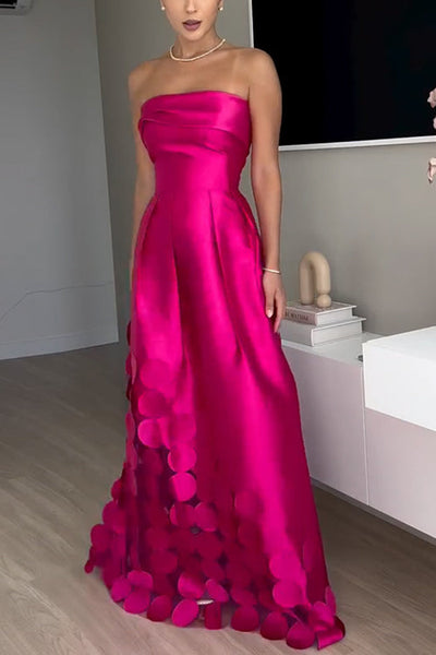 Heididress Strapless Waisted Polka Dot Applique Maxi Party Dress Claxoria