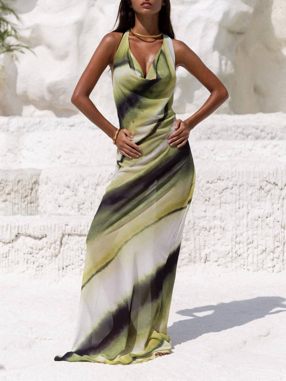Verde - Halter Drape Maxi Dress miaforde.co