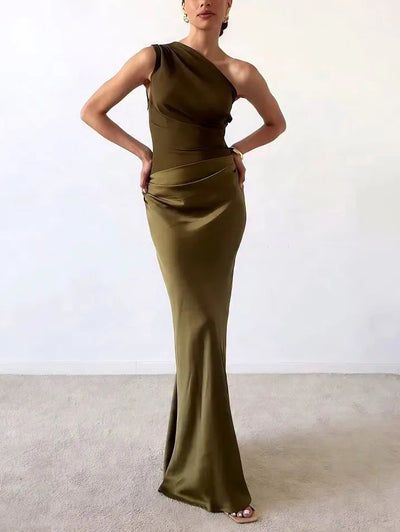 Azurae - One-Shoulder Satin Gown miaforde.co