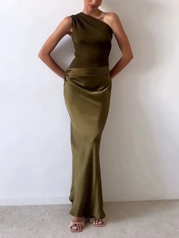 Azurae - One-Shoulder Satin Gown miaforde.co