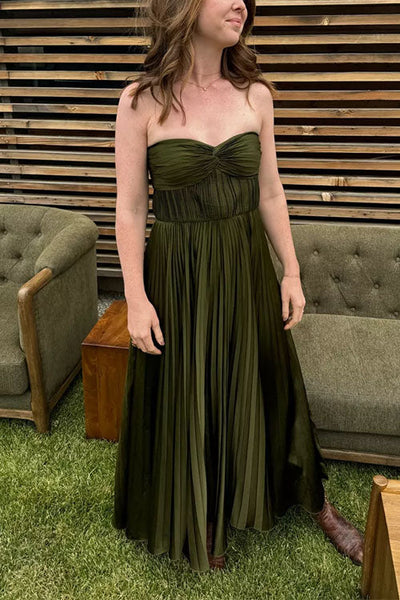 Pleated Strapless Maxi Dress Claxoria