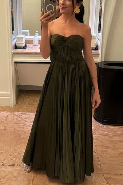 Pleated Strapless Maxi Dress Claxoria