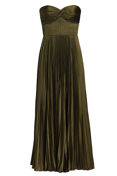 Pleated Strapless Maxi Dress Claxoria