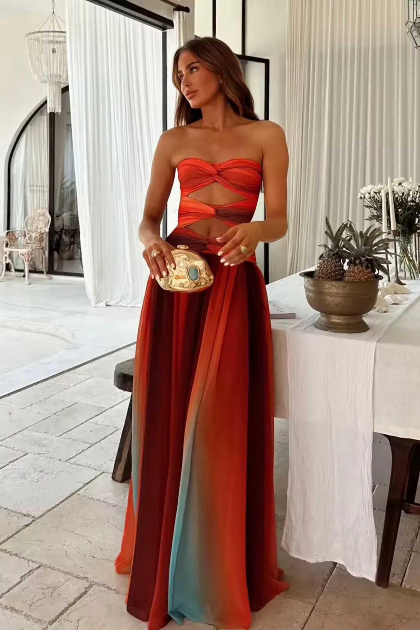 Solara Sunset Cutout Maxi Dress Claxoria