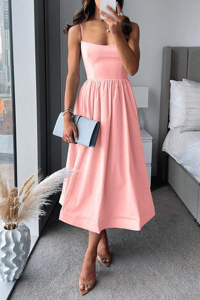 Soraya Strap Waisted A-line Midi Dress Claxoria