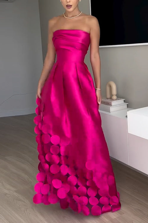 Heididress Strapless Waisted Polka Dot Applique Maxi Party Dress Claxoria