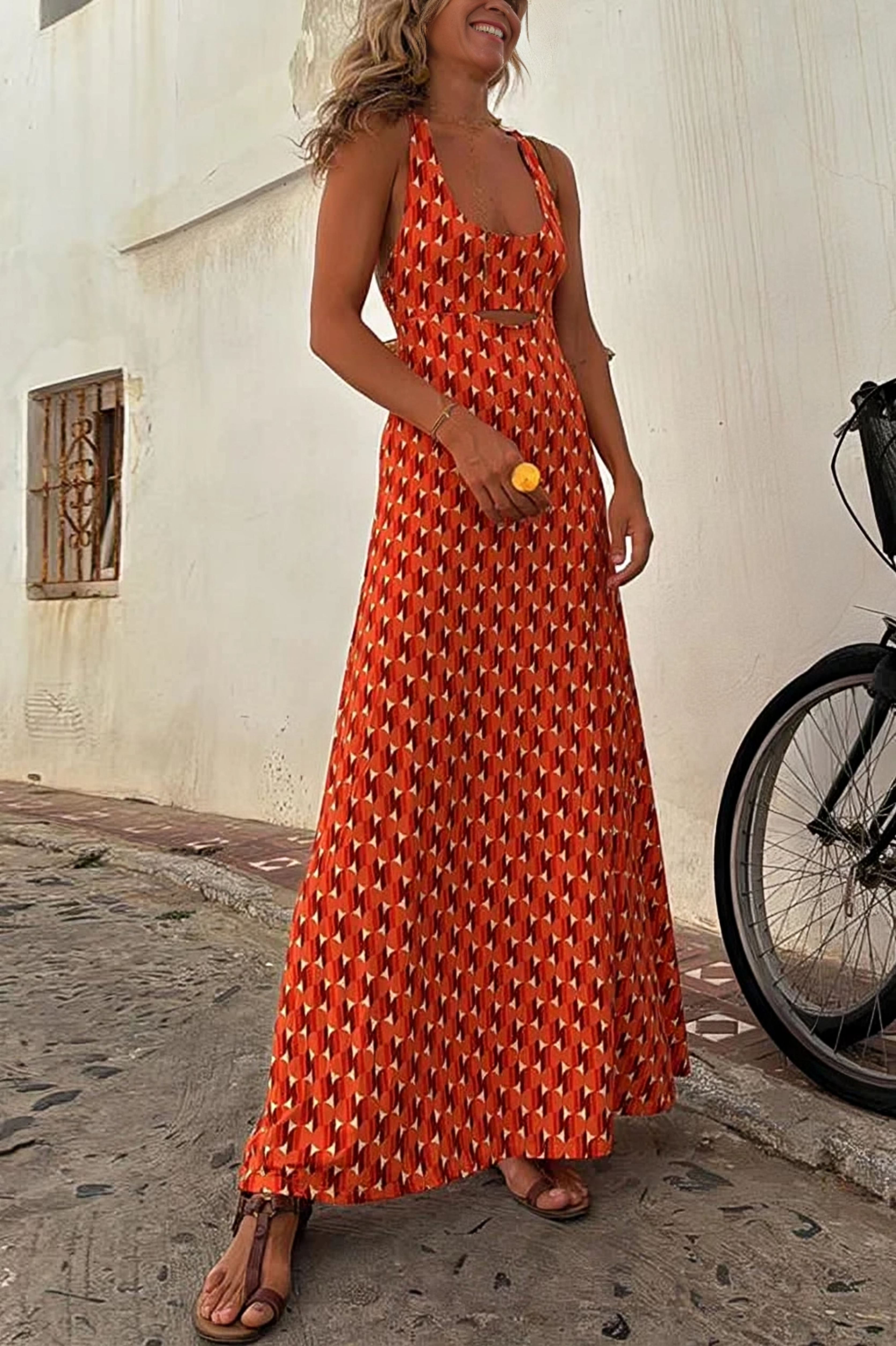 Daisy™ | Geometric Pattern Maxi Dress