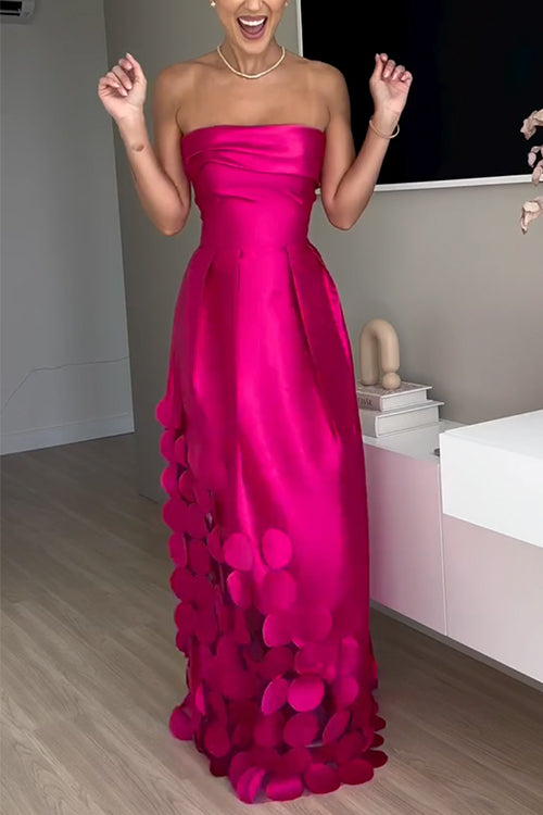 Heididress Strapless Waisted Polka Dot Applique Maxi Party Dress Claxoria