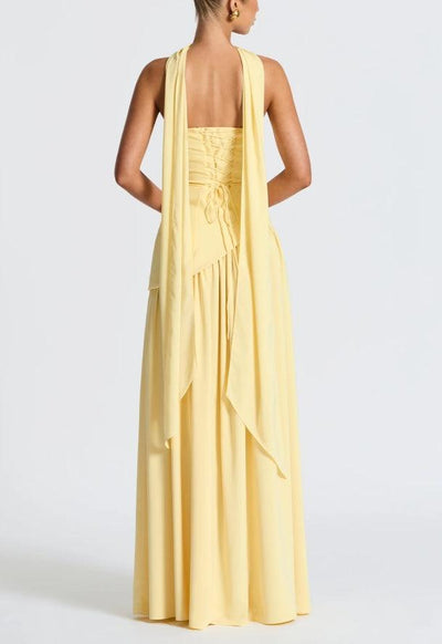 Strapless Slit Ribbon Maxi Dress Claxoria
