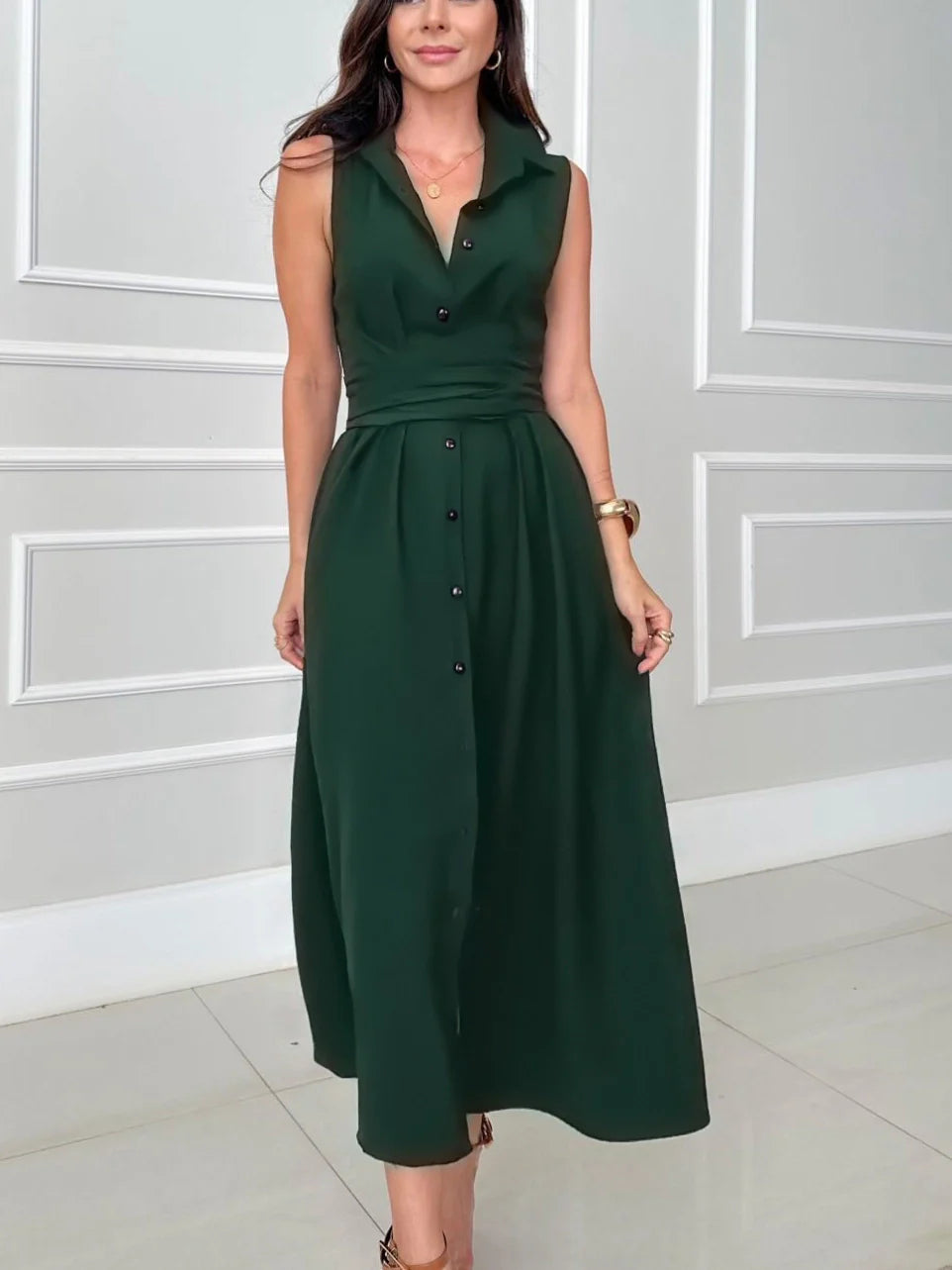 Verona - Wrap Waist Sleeveless Shirt Dress miaforde.co