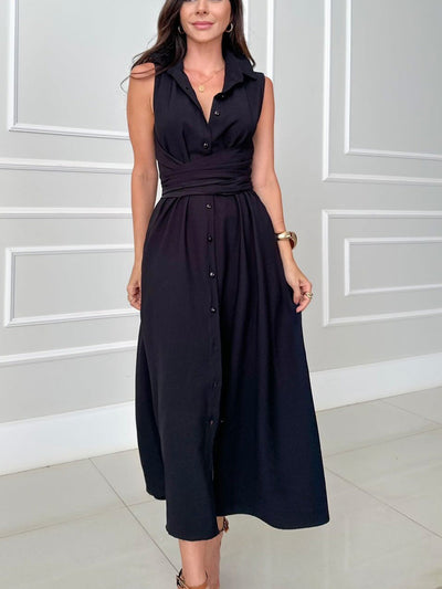 Verona - Wrap Waist Sleeveless Shirt Dress miaforde.co