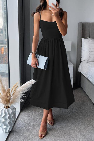 Soraya Strap Waisted A-line Midi Dress Claxoria