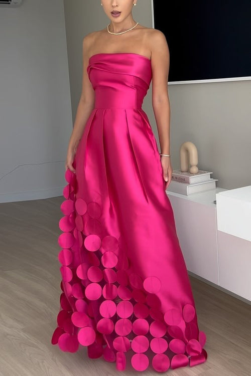 Heididress Strapless Waisted Polka Dot Applique Maxi Party Dress Claxoria