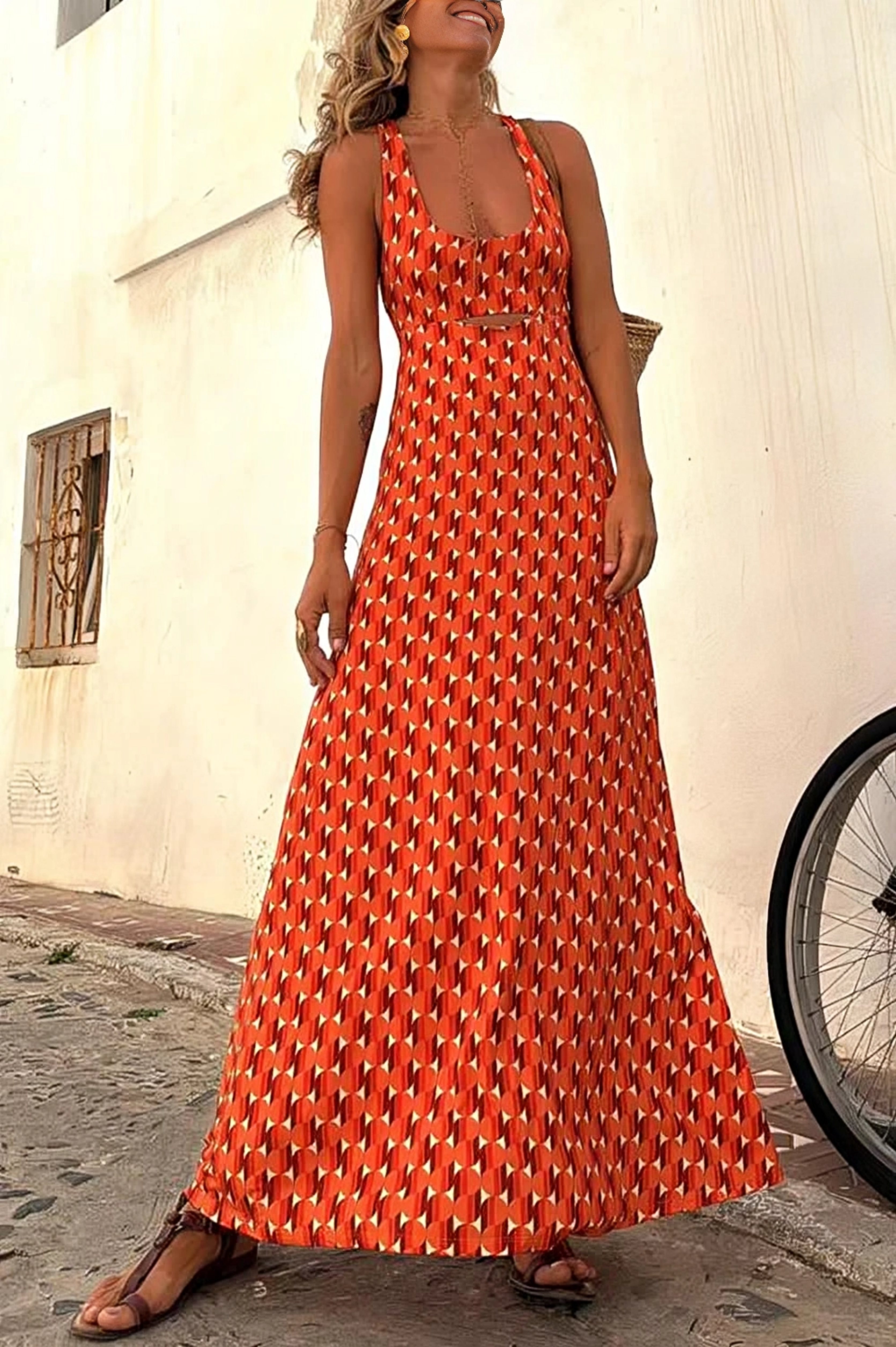 Daisy™ | Geometric Pattern Maxi Dress