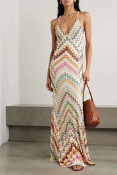 Aurora™ | Crochet-Inspired Chevron Maxi Dress Claxoria