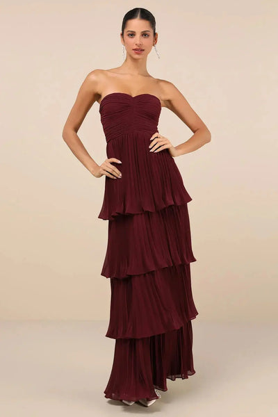 Daisy™ | Strapless Pleated Tiered Maxi Dress Claxoria