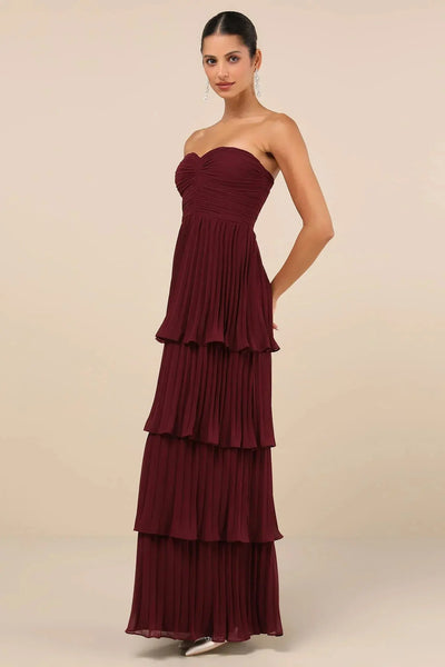 Daisy™ | Strapless Pleated Tiered Maxi Dress Claxoria