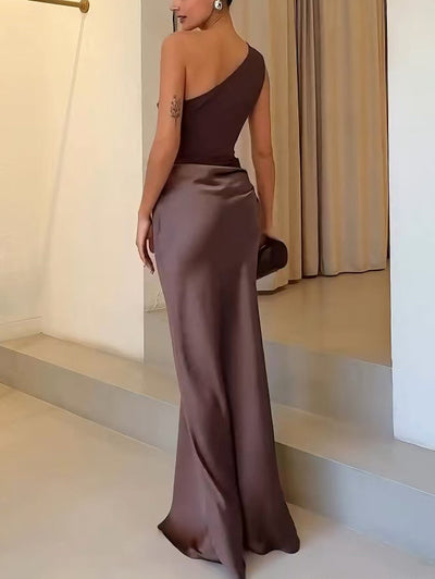 Azurae - One-Shoulder Satin Gown miaforde.co