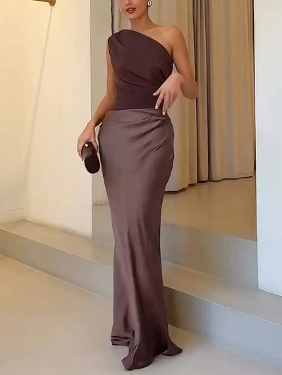 Azurae - One-Shoulder Satin Gown miaforde.co