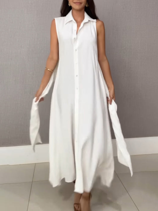 Verona - Wrap Waist Sleeveless Shirt Dress miaforde.co