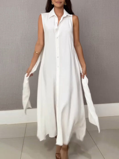 Verona - Wrap Waist Sleeveless Shirt Dress miaforde.co