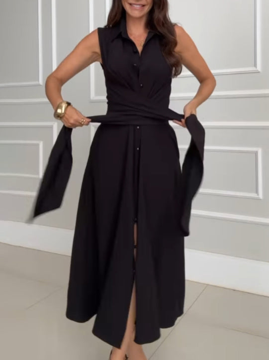 Verona - Wrap Waist Sleeveless Shirt Dress miaforde.co