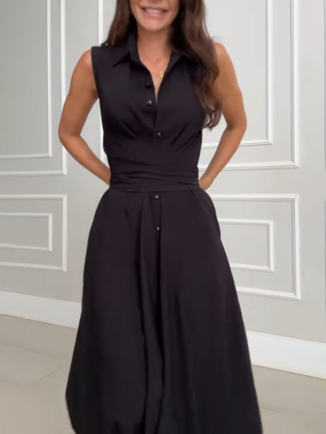 Verona - Wrap Waist Sleeveless Shirt Dress miaforde.co