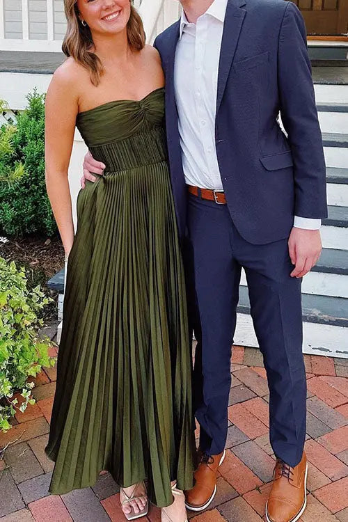 Eterna™ | Pleated Elegance Strapless Maxi Claxoria