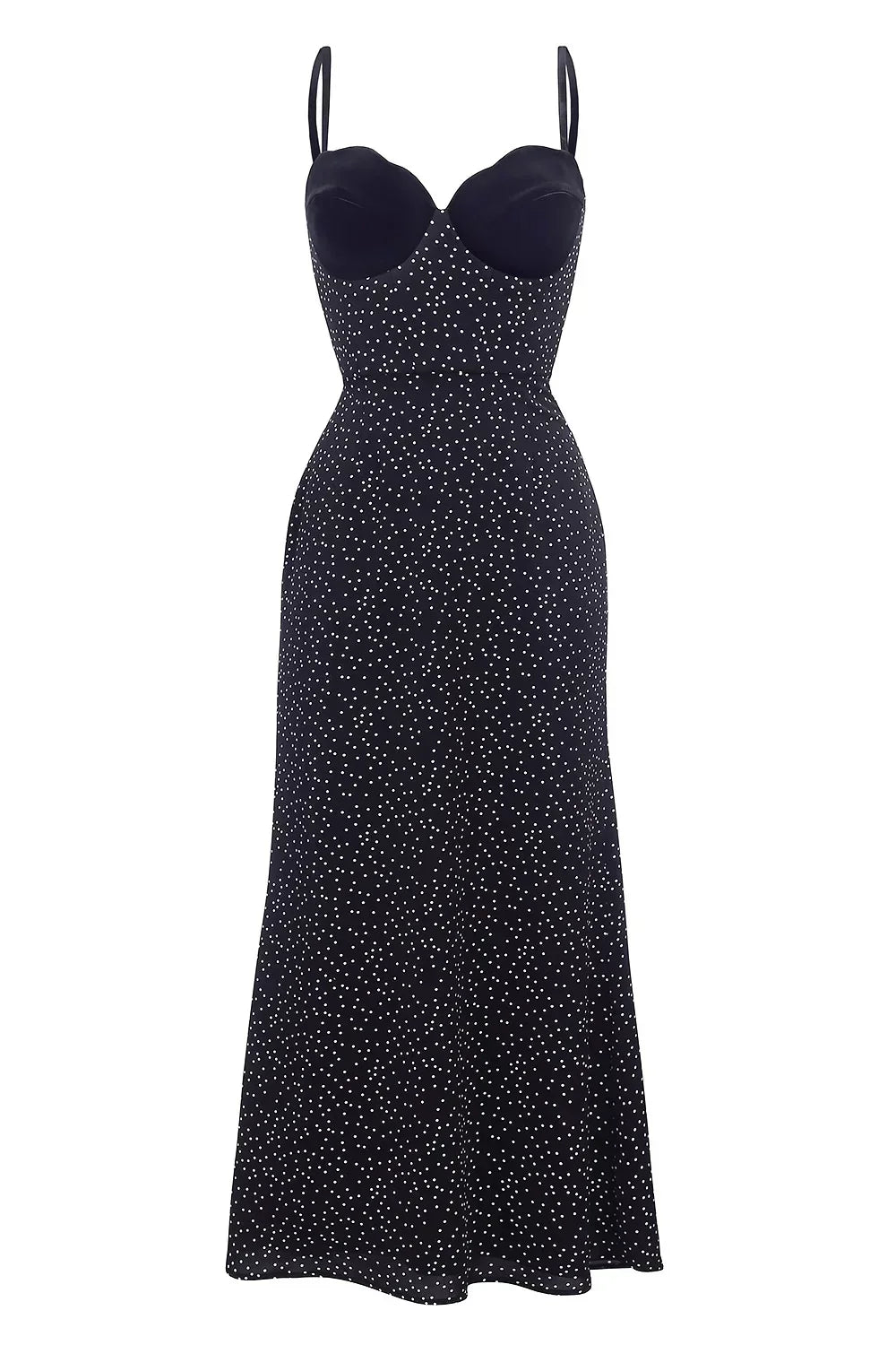 Celestine Velvet Polka Dot Maxi Dress Claxoria