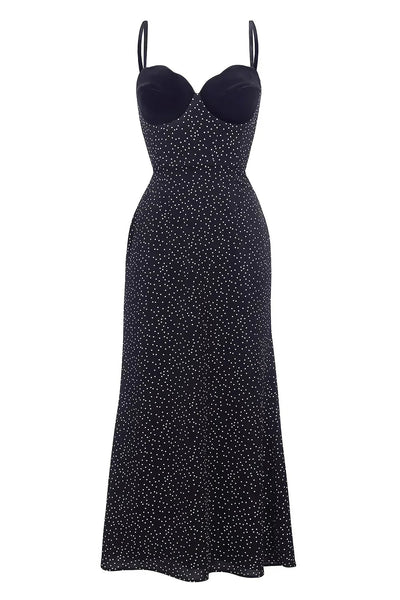 Celestine Velvet Polka Dot Maxi Dress Claxoria