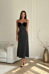 Warrina™ | Velvet Polka Dot Maxi Dress Claxoria