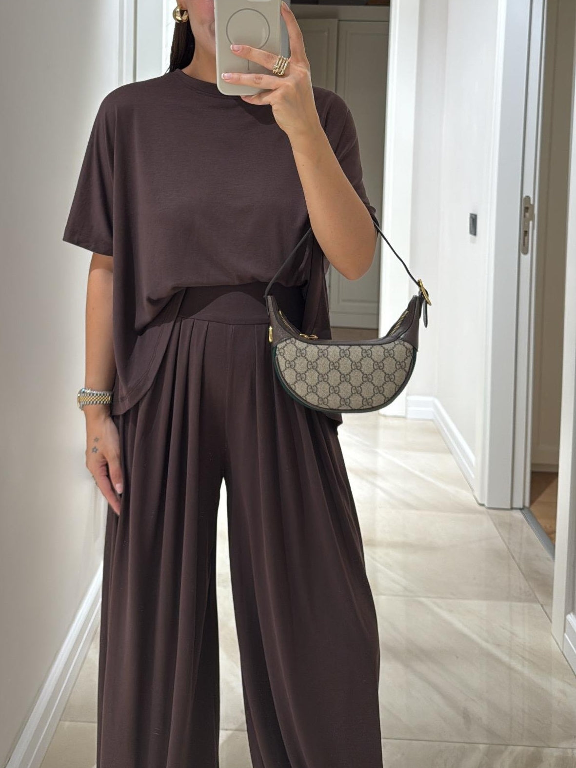 Light Grey Casual Top and Wide-leg Pants Set miaforde.co