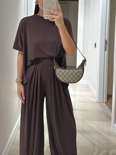 Light Grey Casual Top and Wide-leg Pants Set miaforde.co