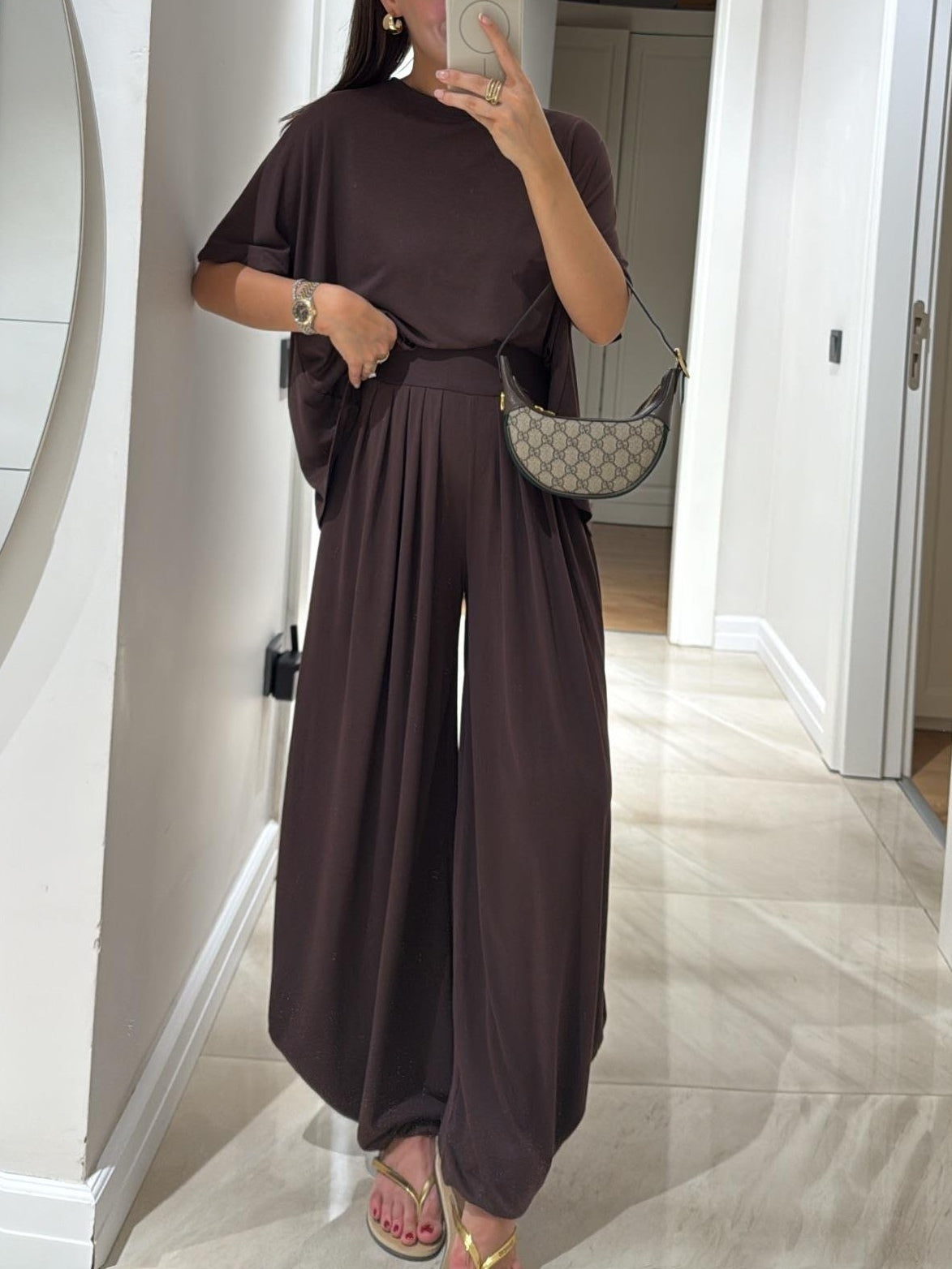 Light Grey Casual Top and Wide-leg Pants Set miaforde.co