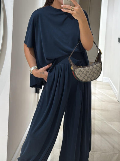 Light Grey Casual Top and Wide-leg Pants Set miaforde.co