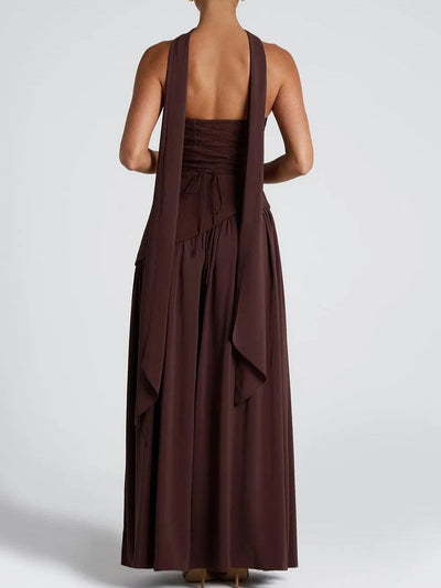Strapless Slit Ribbon Maxi Dress Claxoria